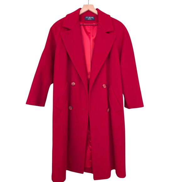 Vintage J.G. Hook Red Double Breasted Wool Coat Union Made Petites - Picture 1 of 12